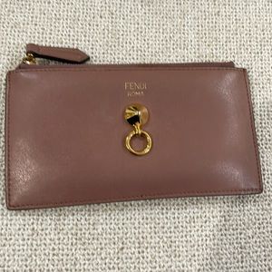 Mauve pink fendi card holder wallet duo